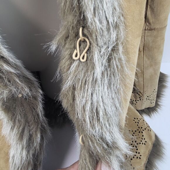 DB Studio Penny Lane Style Vintage Women's Coat Suede Leather Faux Fur Size L - Picture 2 of 16
